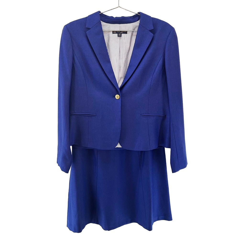 BROOKS BROTHERS 346 Wool Blend 2 Piece Skirt & Blazer Suit • 14 P • blue, gold